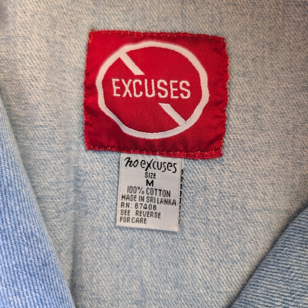 Vintage No Excuses Womens Medium 100% Cotton Denim Vest Coastal Cowgirl Western - Picture 6 of 6